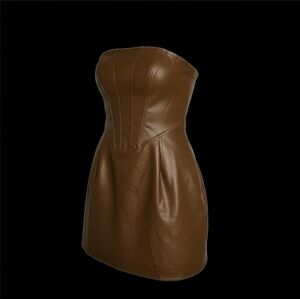 L.A. HEARTS PACSUN Chocolate Brown Faux Leather Corset Mini Dress - Size L.
